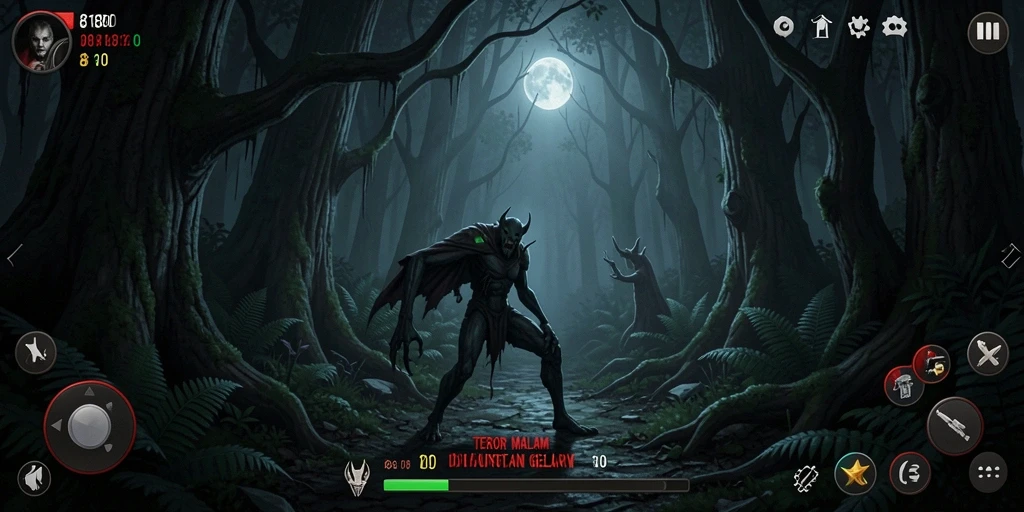 Screenshot gameplay 8180 menunjukkan suasana horor yang mencekam.