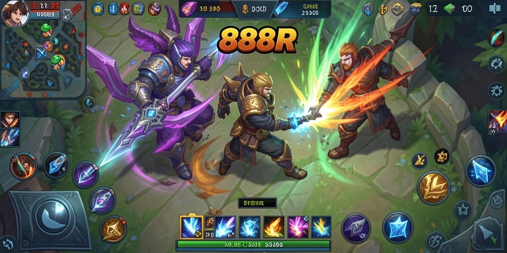 Tangkapan layar gameplay MOBA 888R yang mendebarkan.