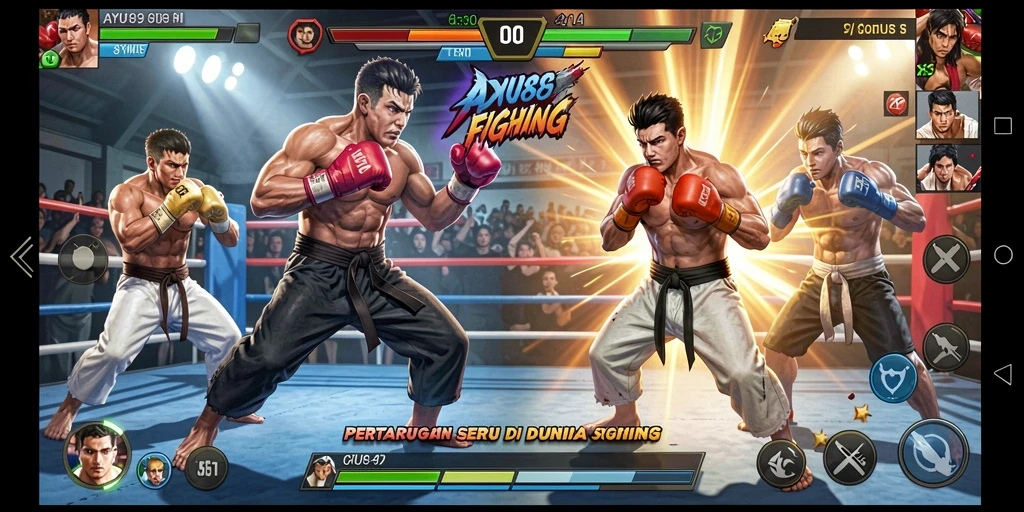 Tampilan gameplay AYU89 yang intens dan penuh aksi Fighting.