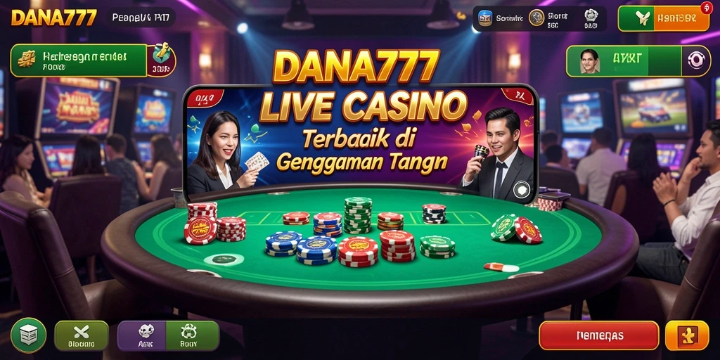 Screenshot DANA777 menampilkan dealer langsung dan pemain yang terlibat dalam permainan.