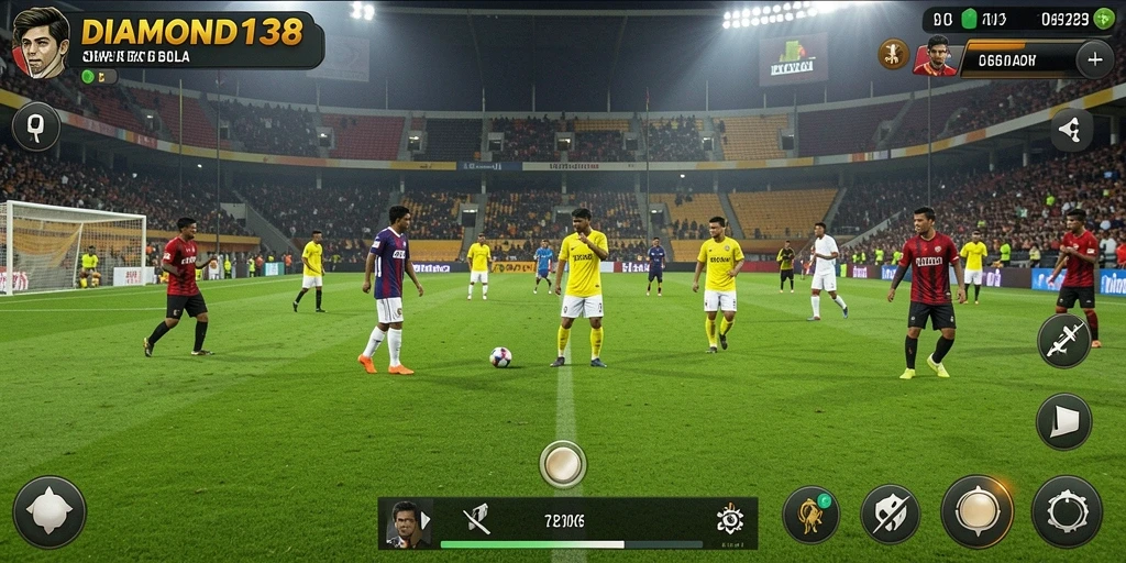 Screenshot gameplay DIAMOND138 menampilkan aksi seru di lapangan sepak bola.