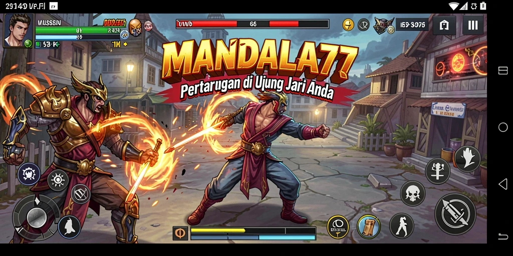 Tangkapan layar dari gameplay mendebarkan MANDALA77 dengan pertarungan yang intens.