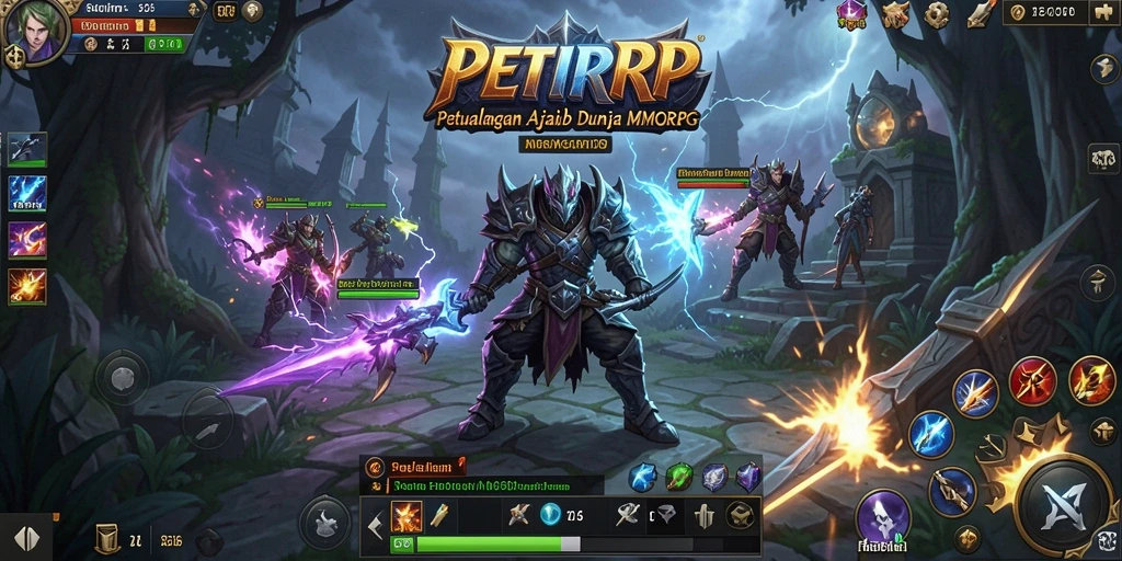 Tangkapan layar utama PETIRRP menampilkan aksi pertempuran epik dalam dunia MMORPG.