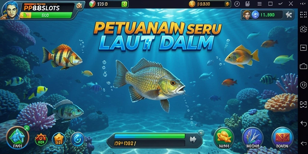 Tampilan gameplay PP88SLOTS yang memukau dengan aksi memancing di laut.