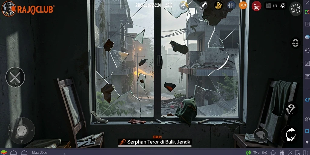 Tangkapan layar menunjukkan suasana mencekam dalam gameplay RAJACLUB.