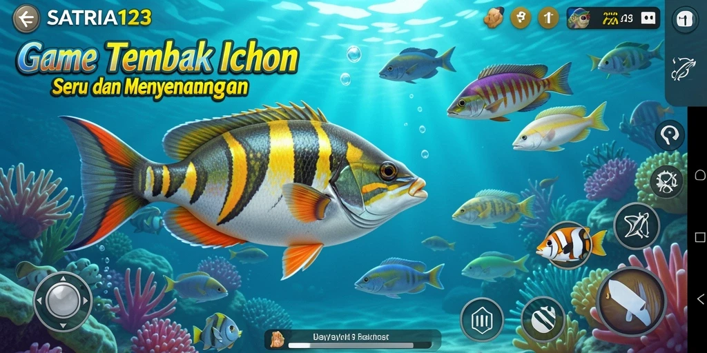 Tampilan permainan SATRIA123 saat menembak ikan dengan efek visual yang menarik.